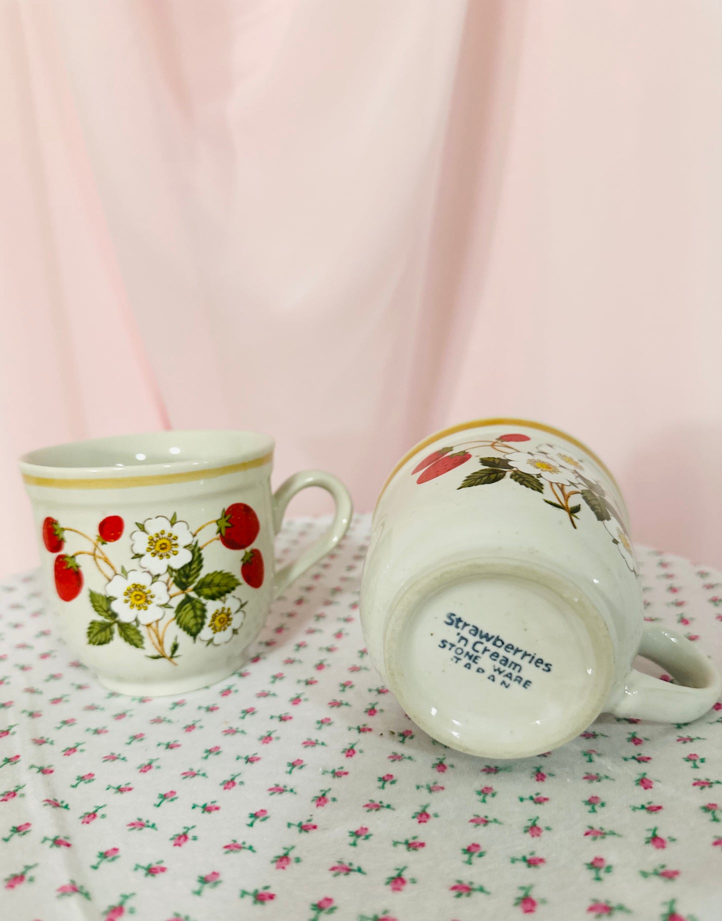 Set of Two Strawberry Stoneware Mugs