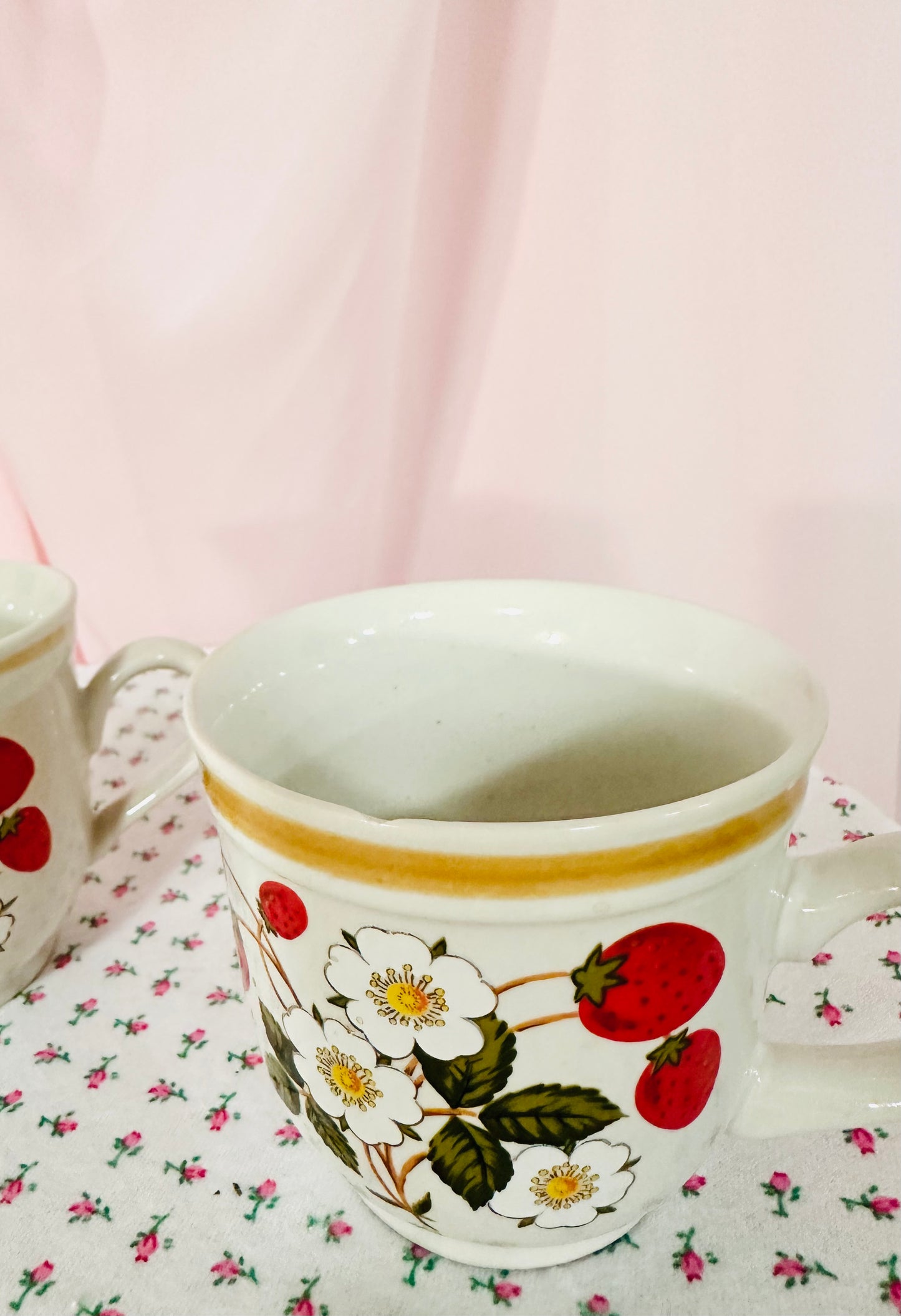 Set of Two Strawberry Stoneware Mugs