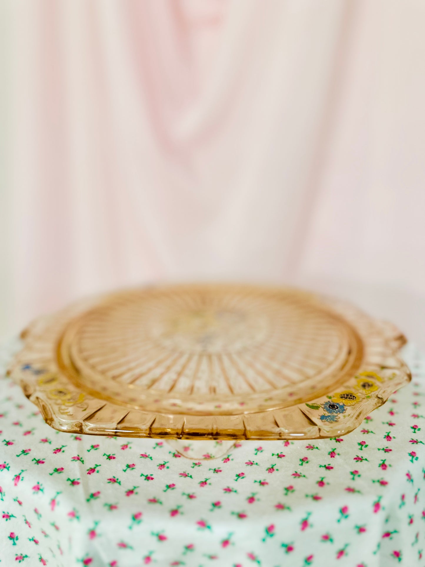 Vintage Anchor Hocking Pink Cake Plate