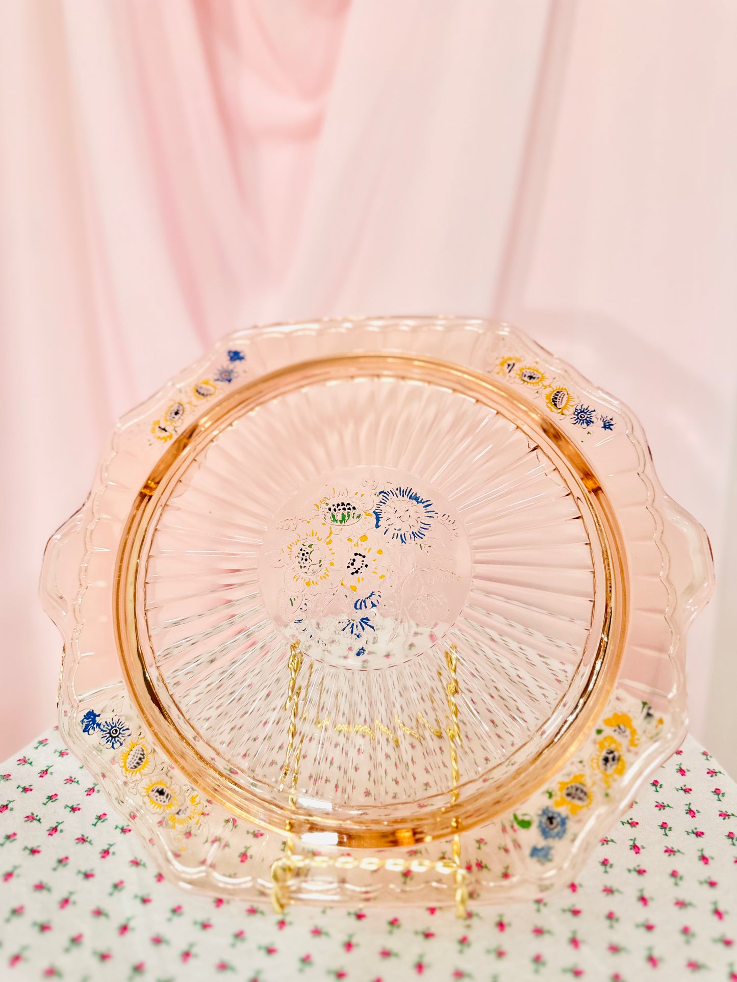 Vintage Anchor Hocking Pink Cake Plate