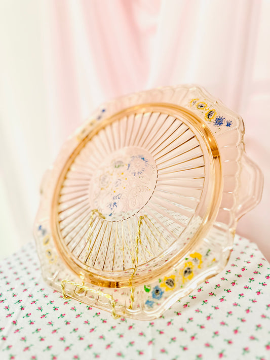 Vintage Anchor Hocking Pink Cake Plate