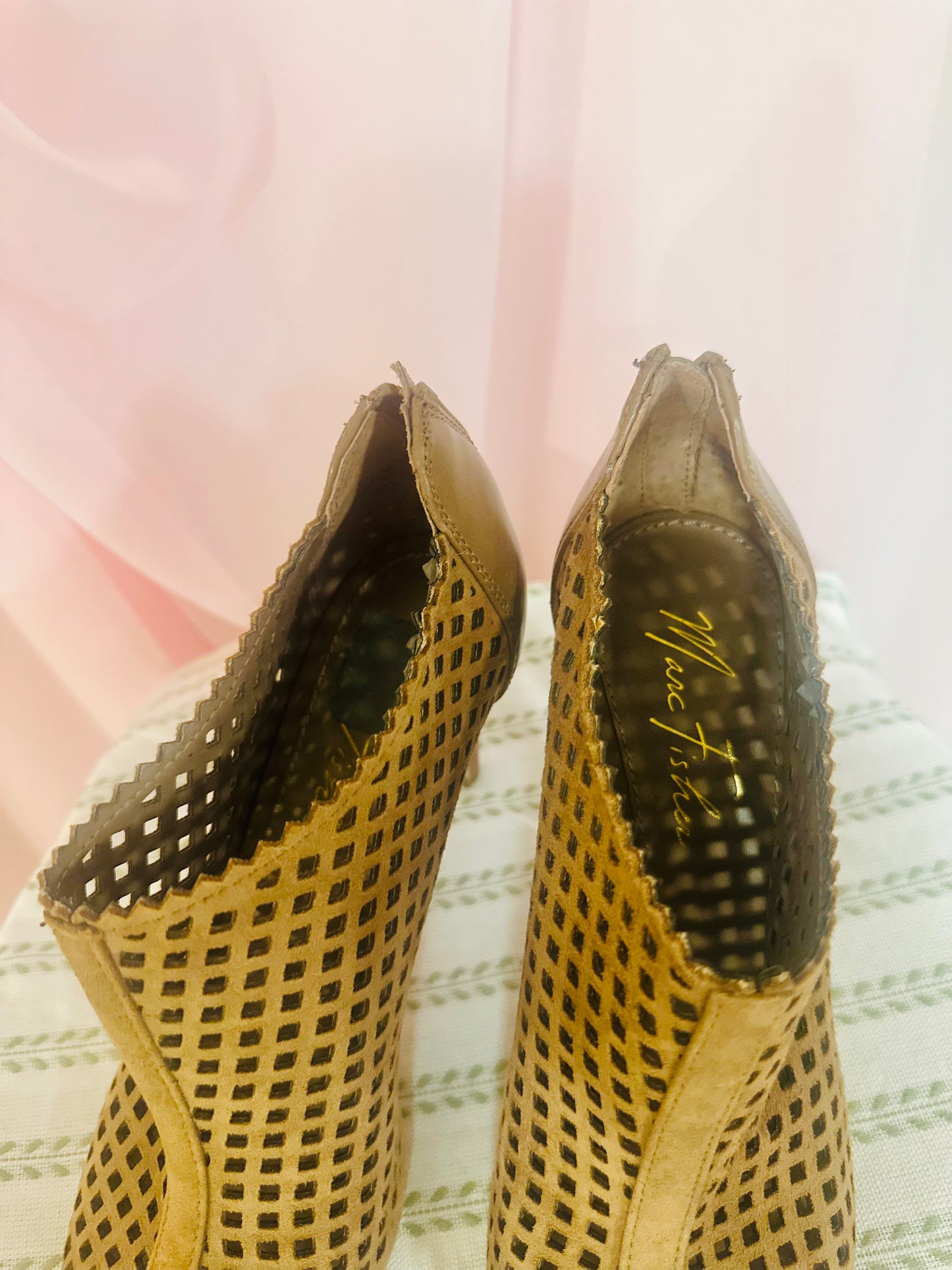 Marc Fisher Perforated Ankle Booties – Size 8M, Brown Leather