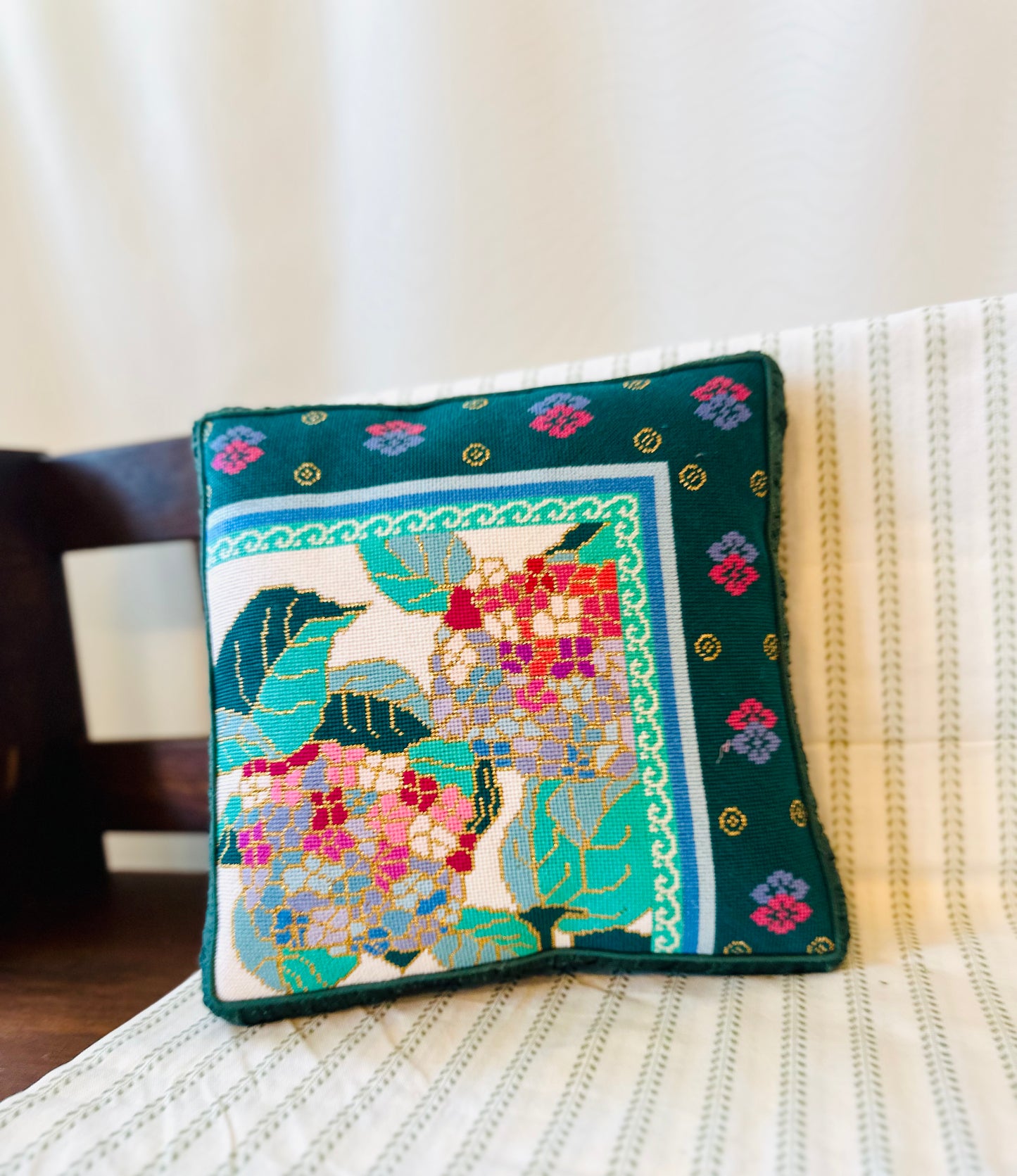 Vintage Needlepoint Floral Pillow