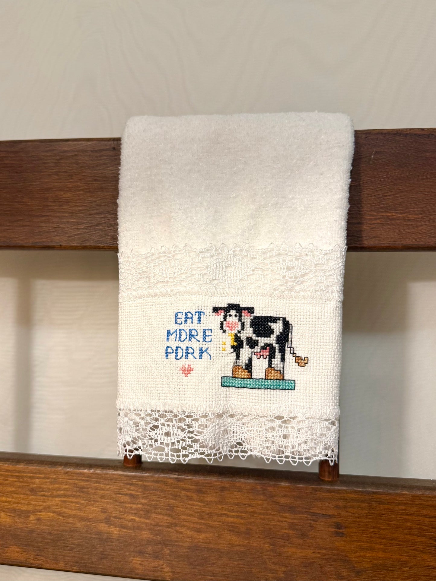 Eat More Pork Cross-Stitch Lace Towel