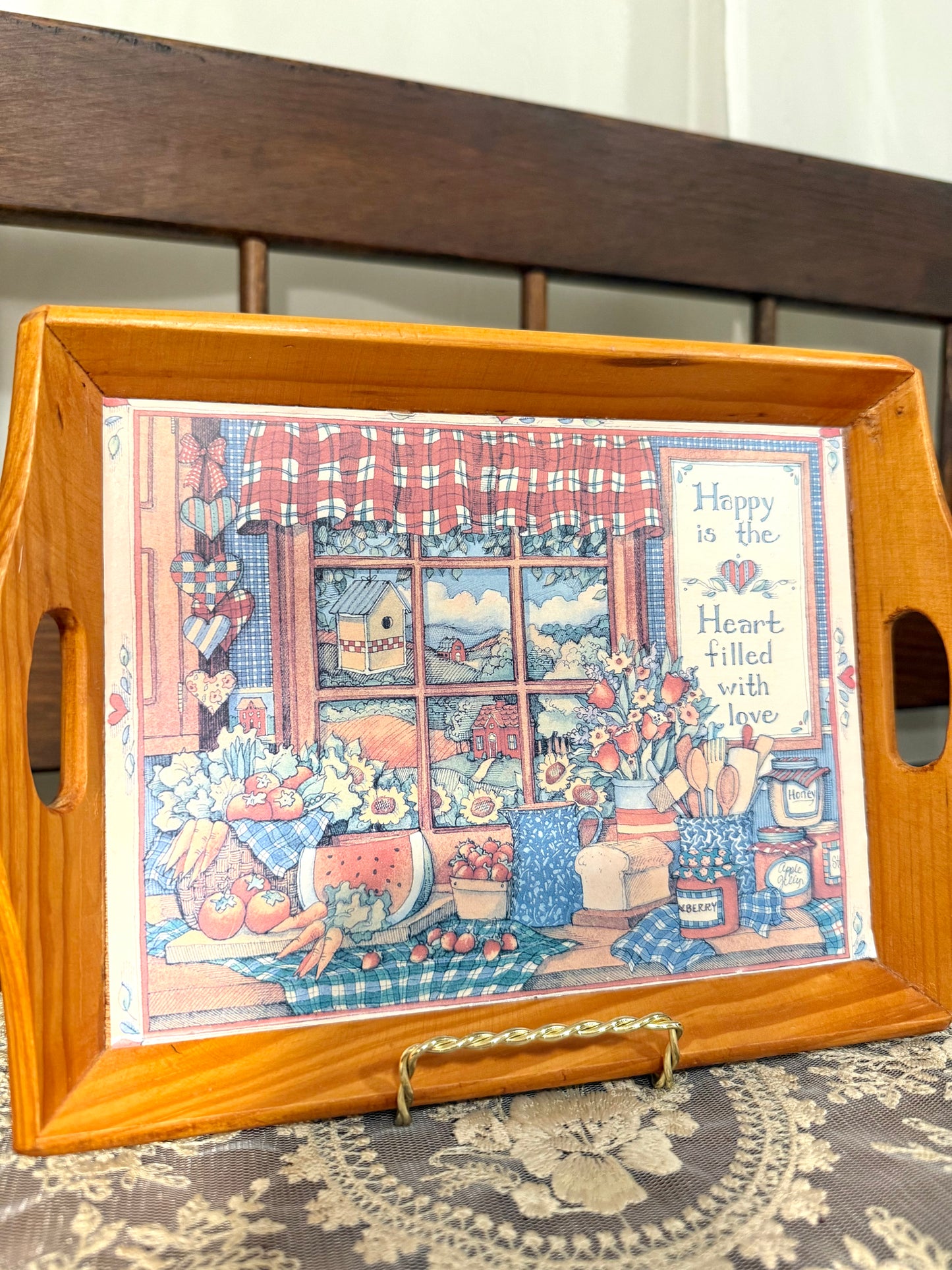 Happy is the Heart Filled With Love Small Wooden Tray