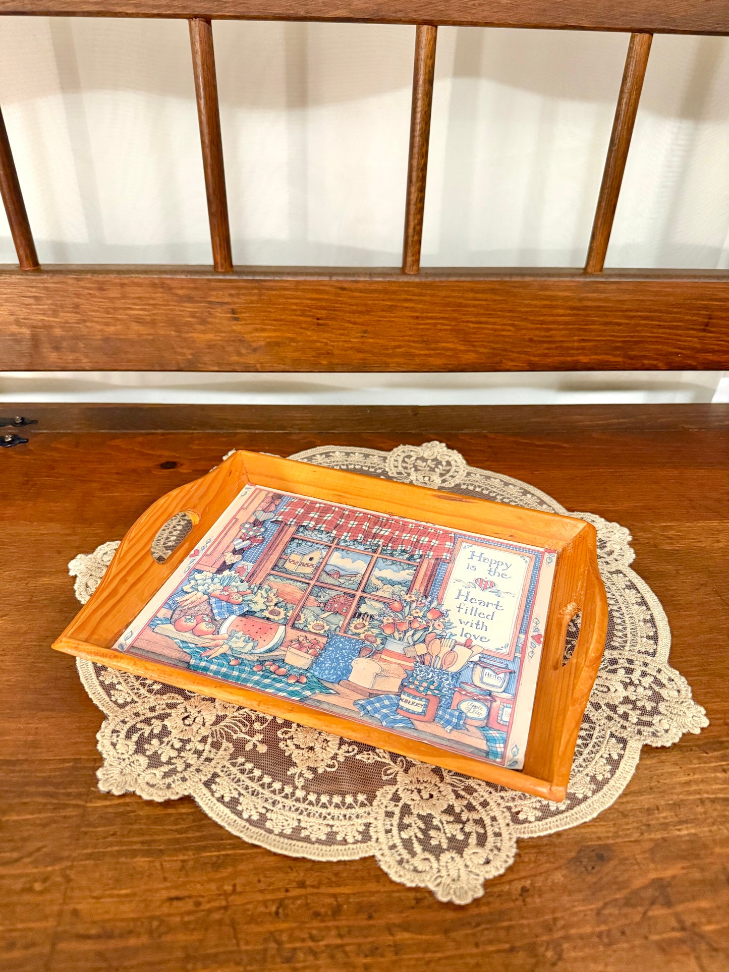 Happy is the Heart Filled With Love Small Wooden Tray