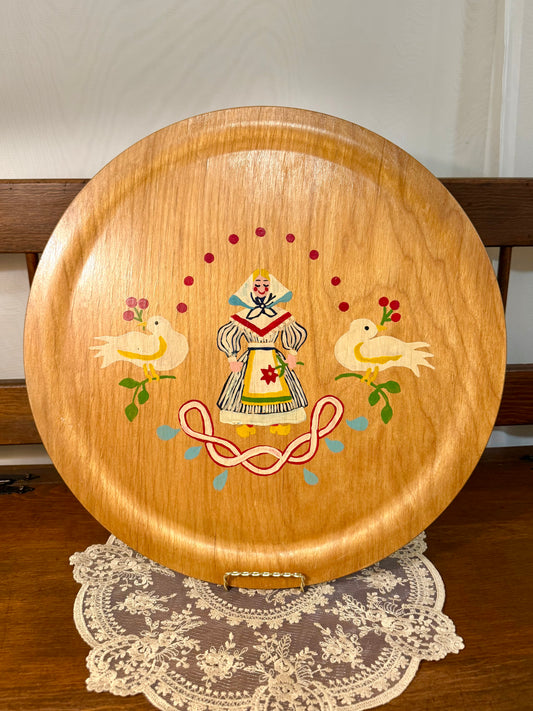 Scandinavian-Style Folk Art Wooden Tray