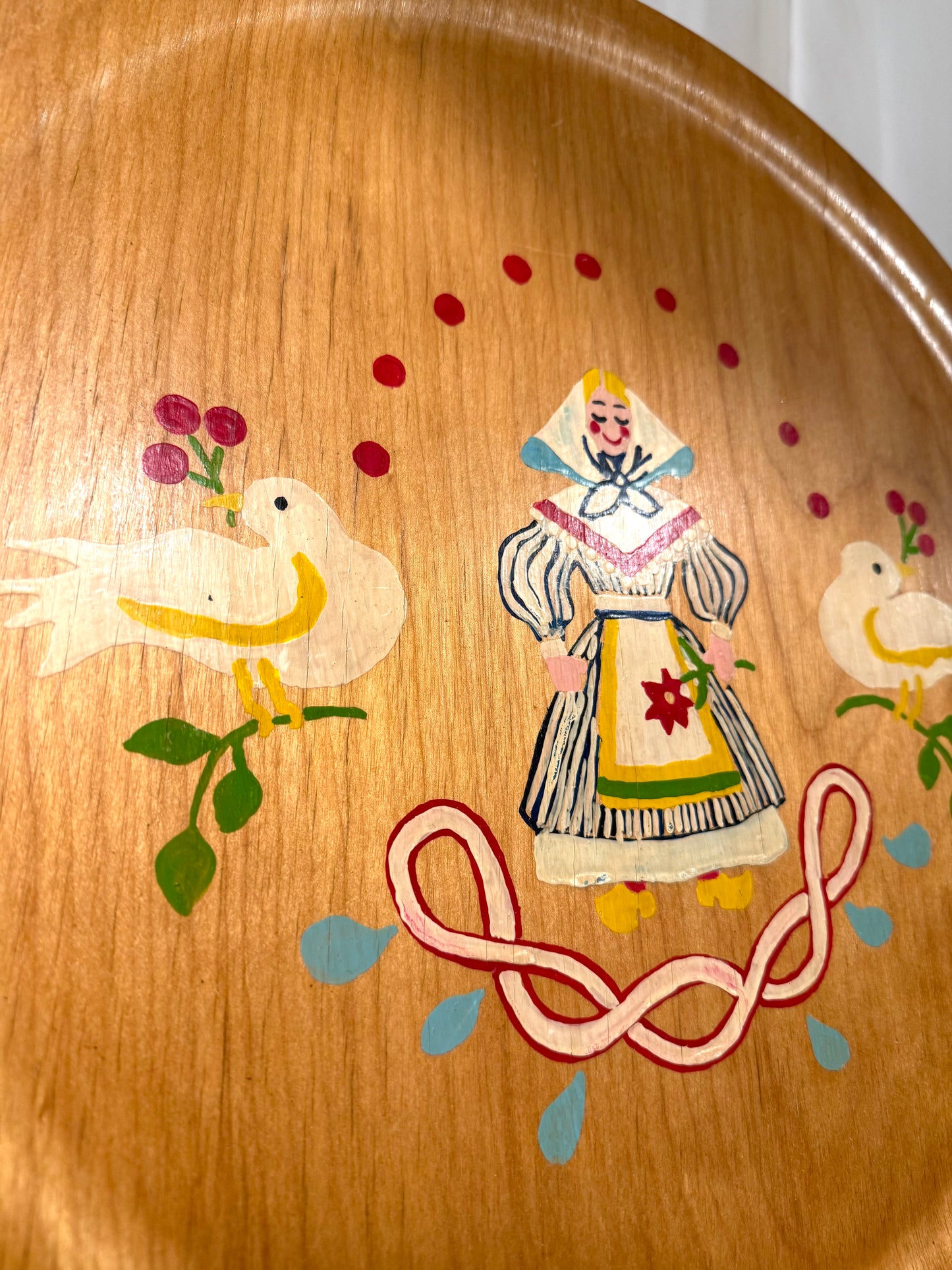 Scandinavian-Style Folk Art Wooden Tray