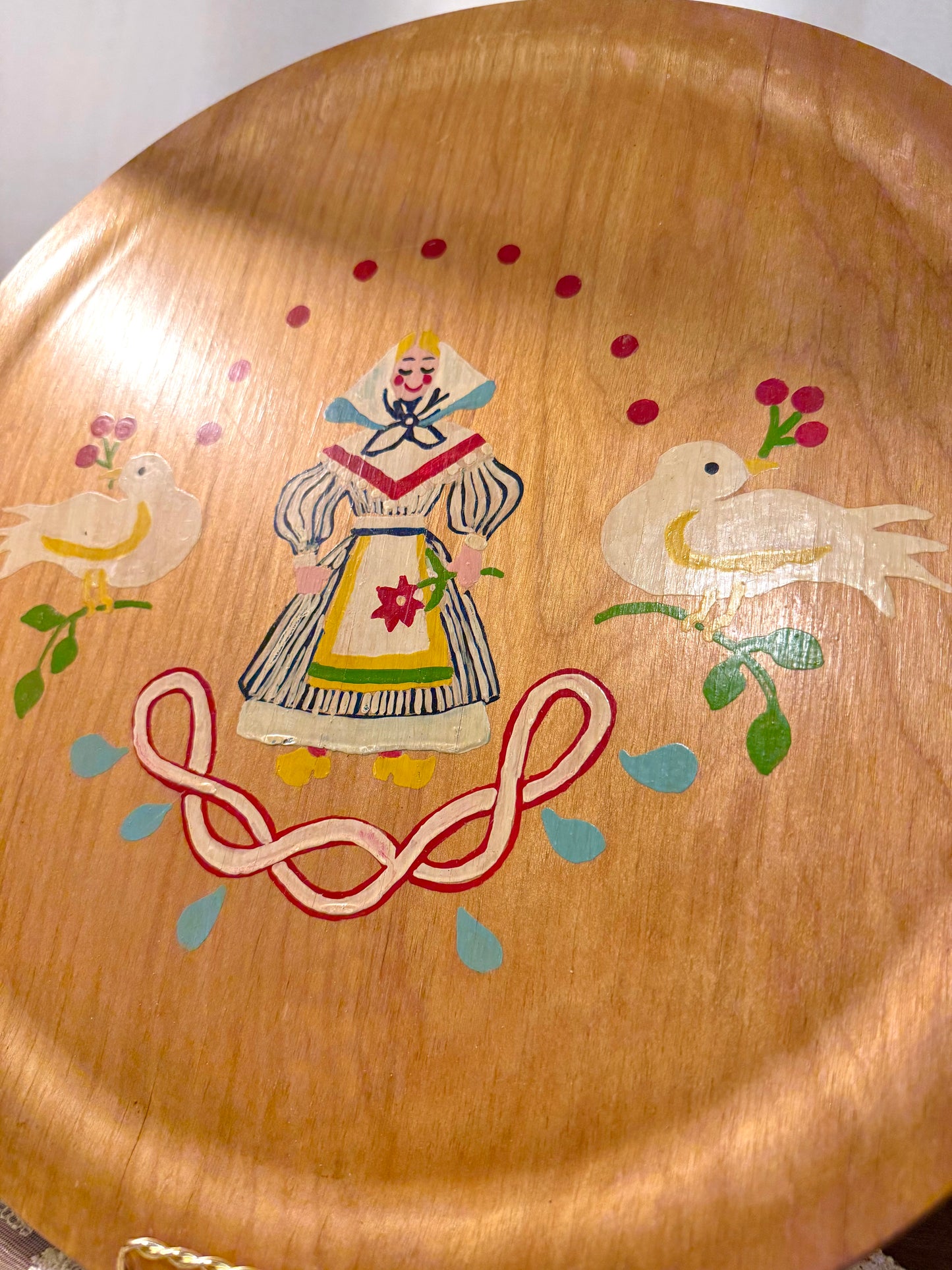 Scandinavian-Style Folk Art Wooden Tray