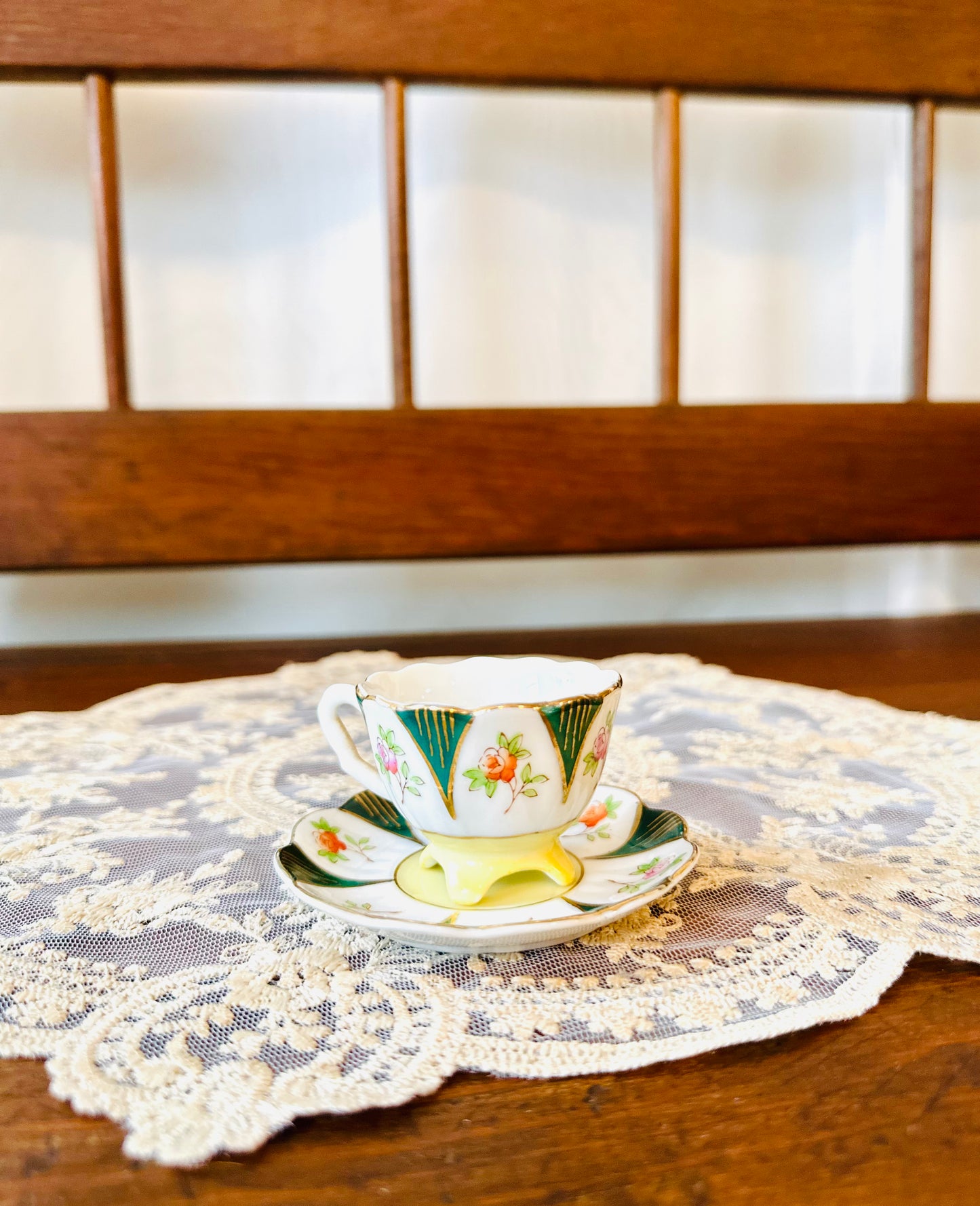 Vintage Occupied Japan Floral Demitasse Teacup & Saucer