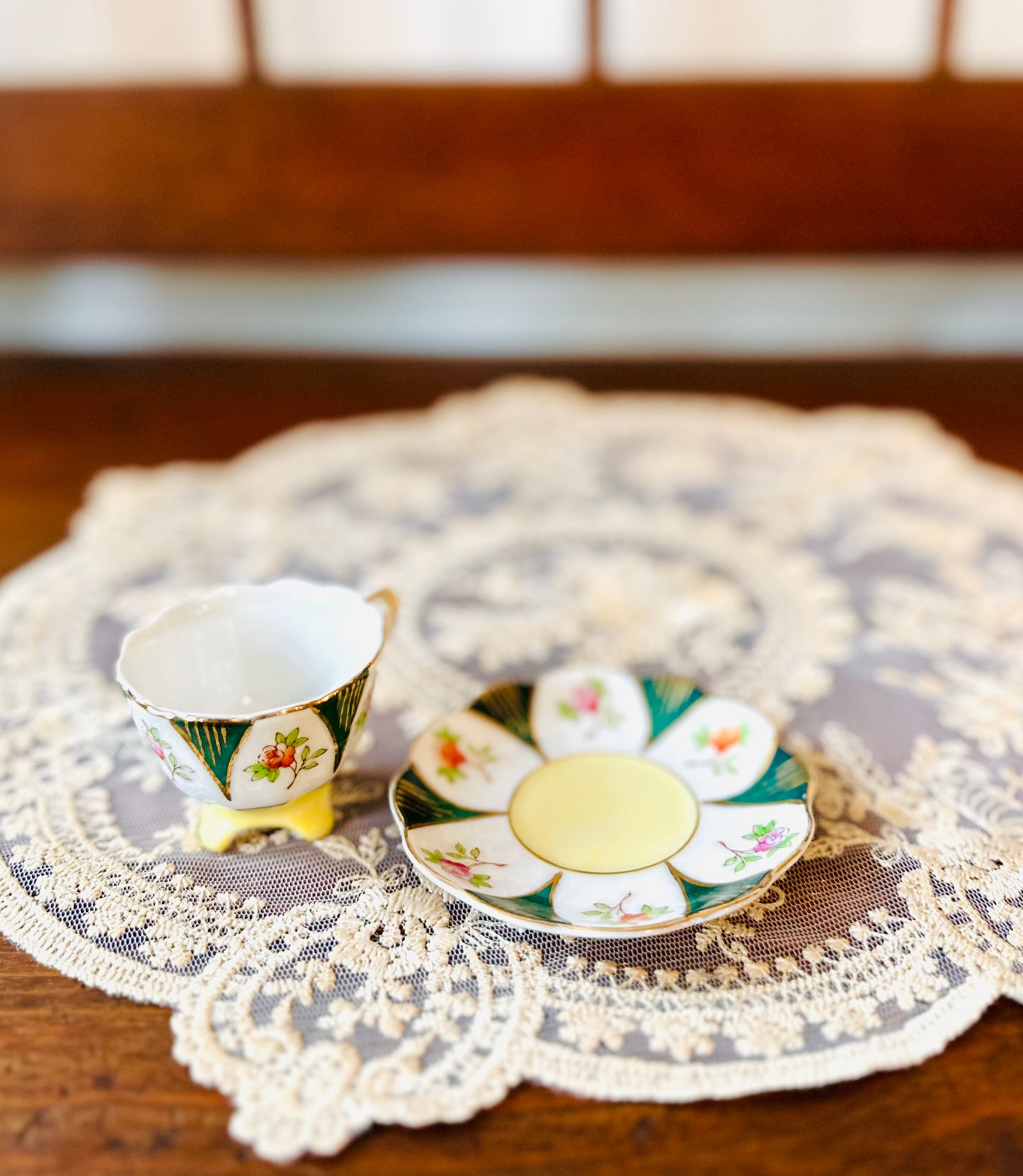 Vintage Occupied Japan Floral Demitasse Teacup & Saucer