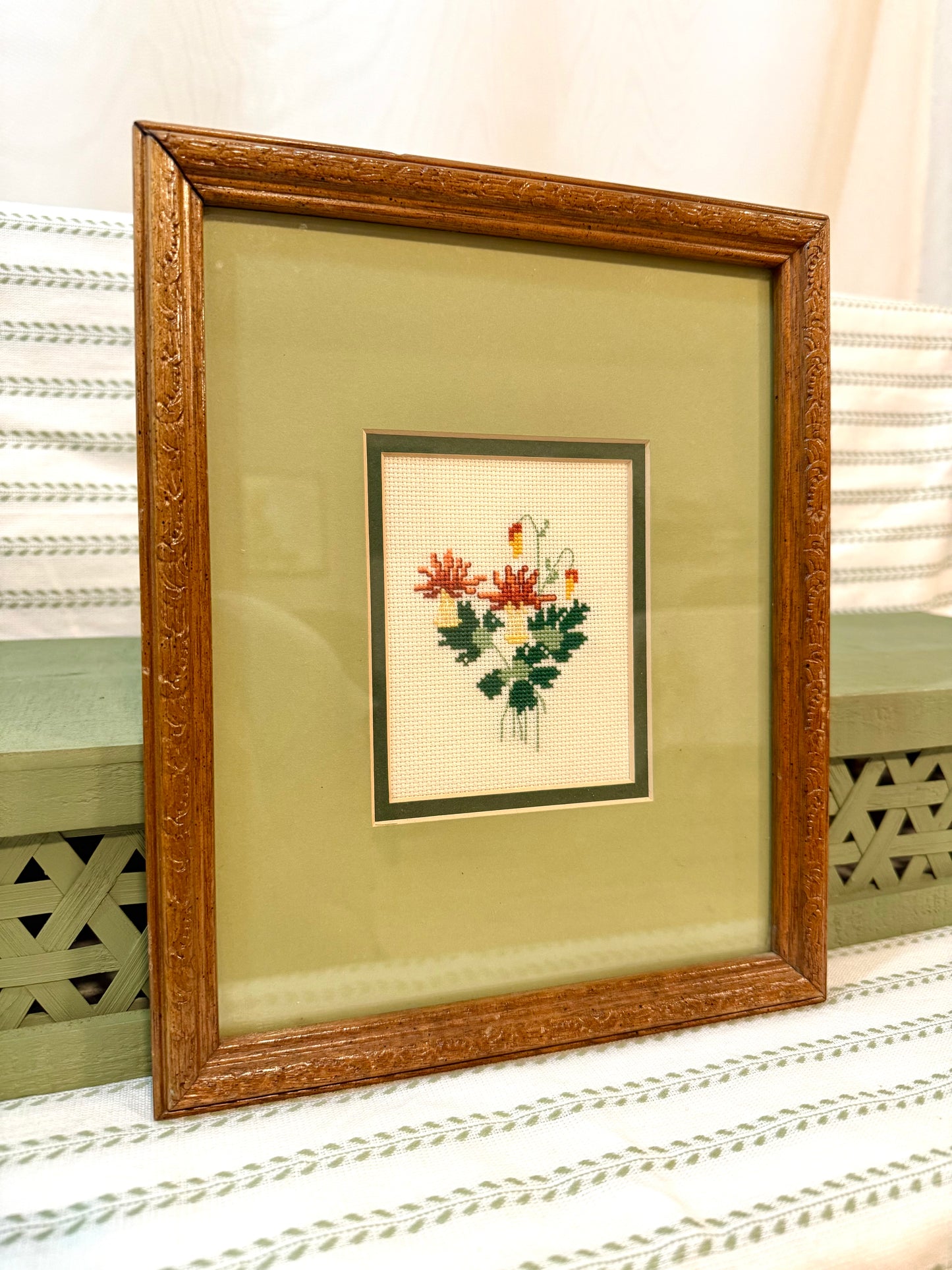 Floral Cross Stitch Matted Art