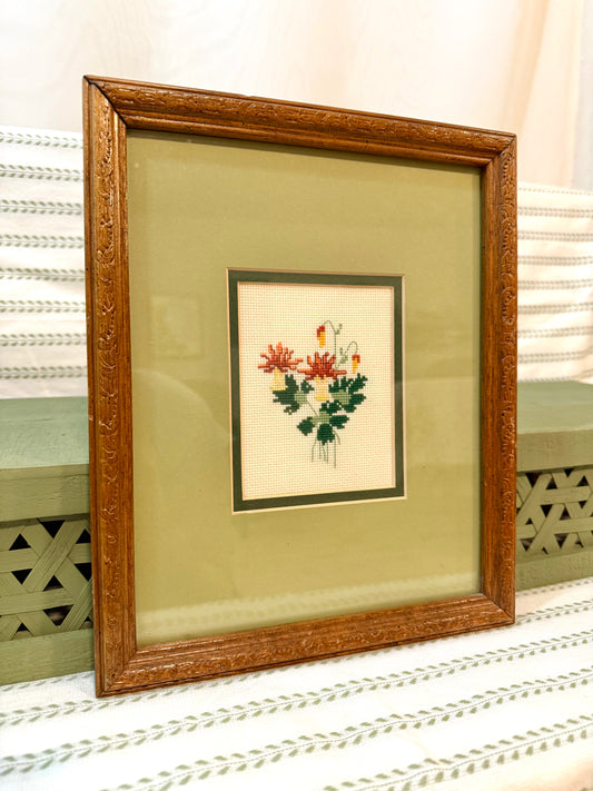 Floral Cross Stitch Matted Art