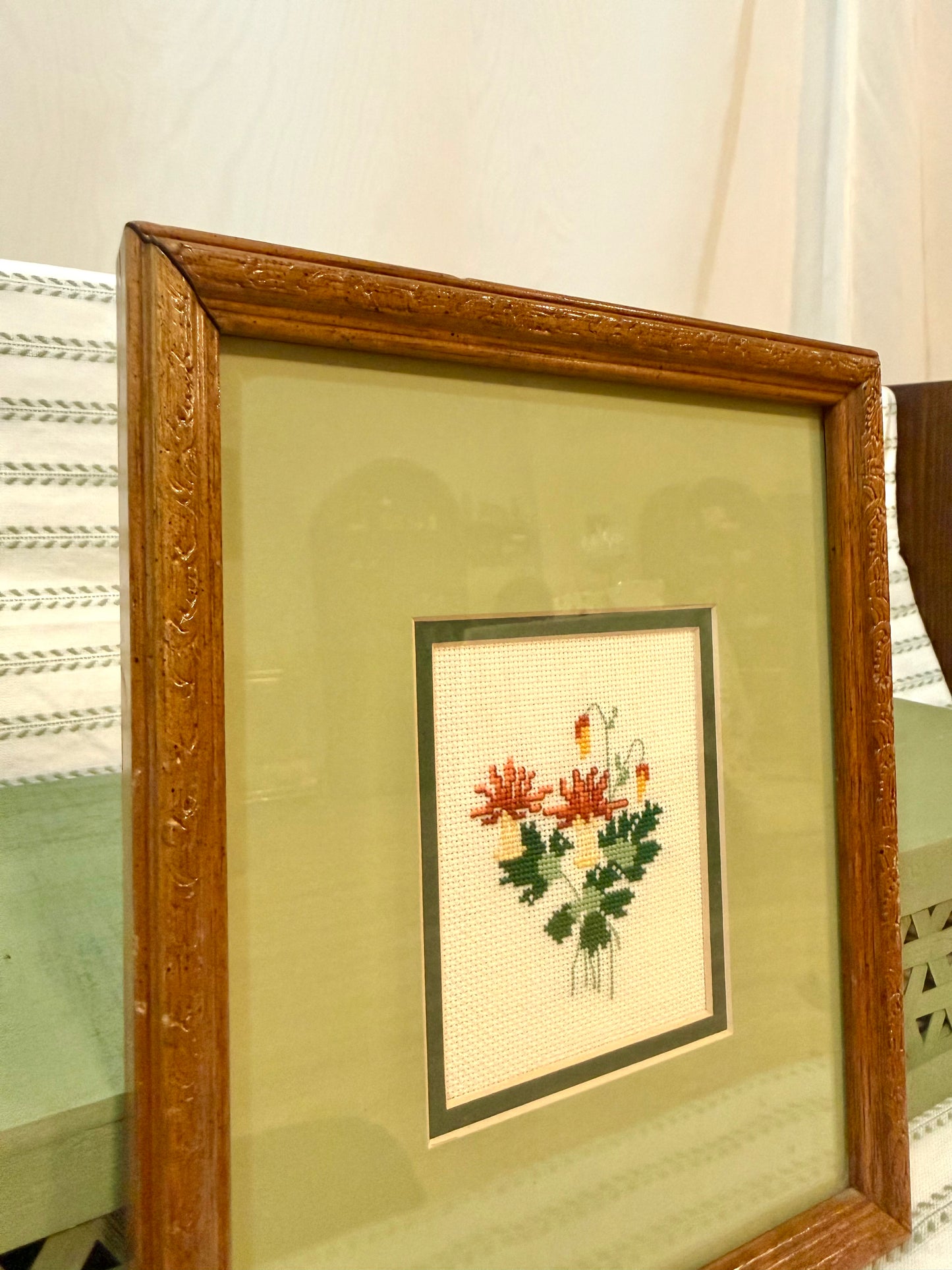 Floral Cross Stitch Matted Art