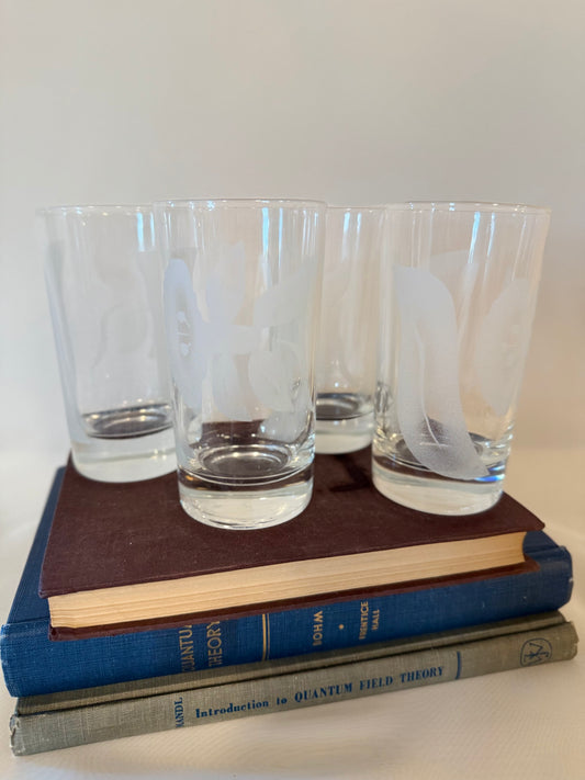 Set of four Etched Glassware