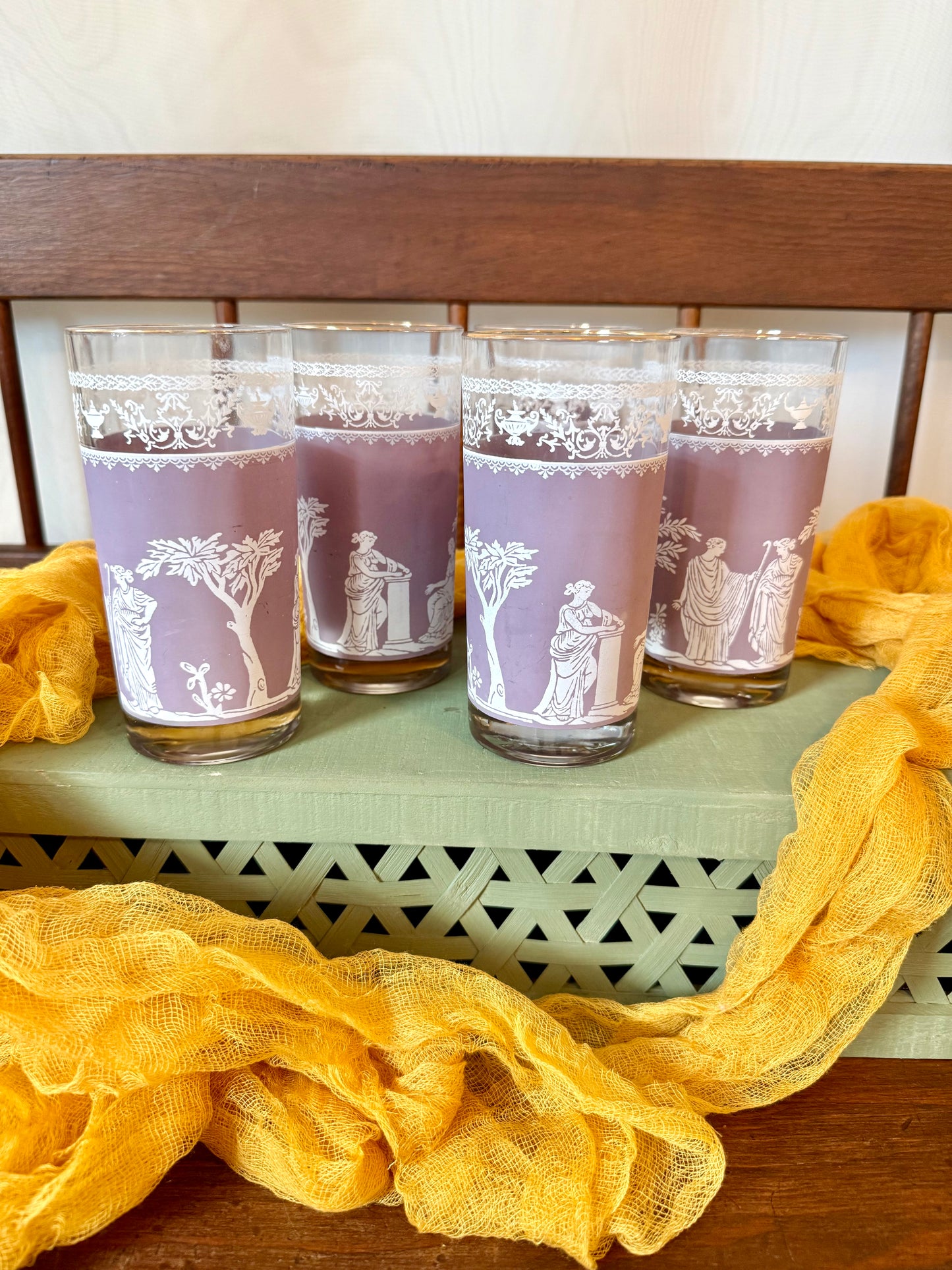 Set of 5 Midcentury Jeanette Hellenic Glassware in Lilac Purple