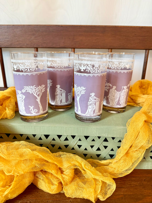 Set of 5 Midcentury Jeanette Hellenic Glassware in Lilac Purple