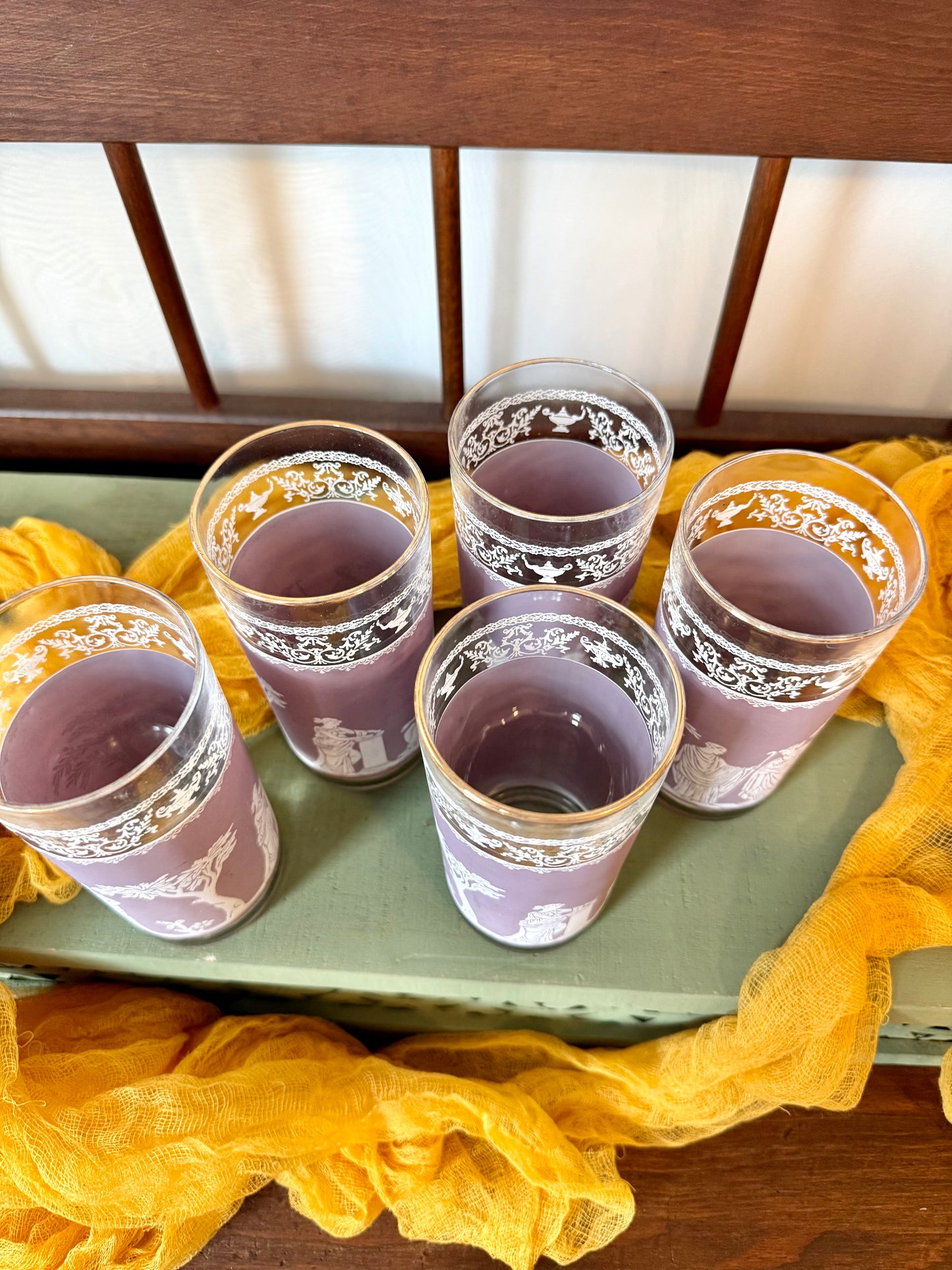 Set of 5 Midcentury Jeanette Hellenic Glassware in Lilac Purple