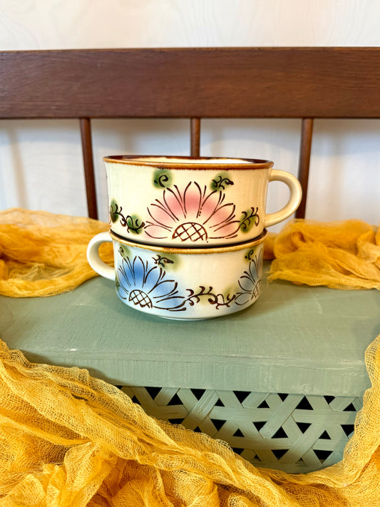 Set of Two 1970’s handled stoneware soup mugs