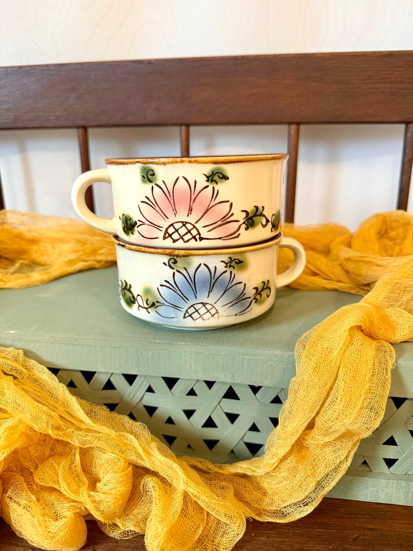 Set of Two 1970’s handled stoneware soup mugs
