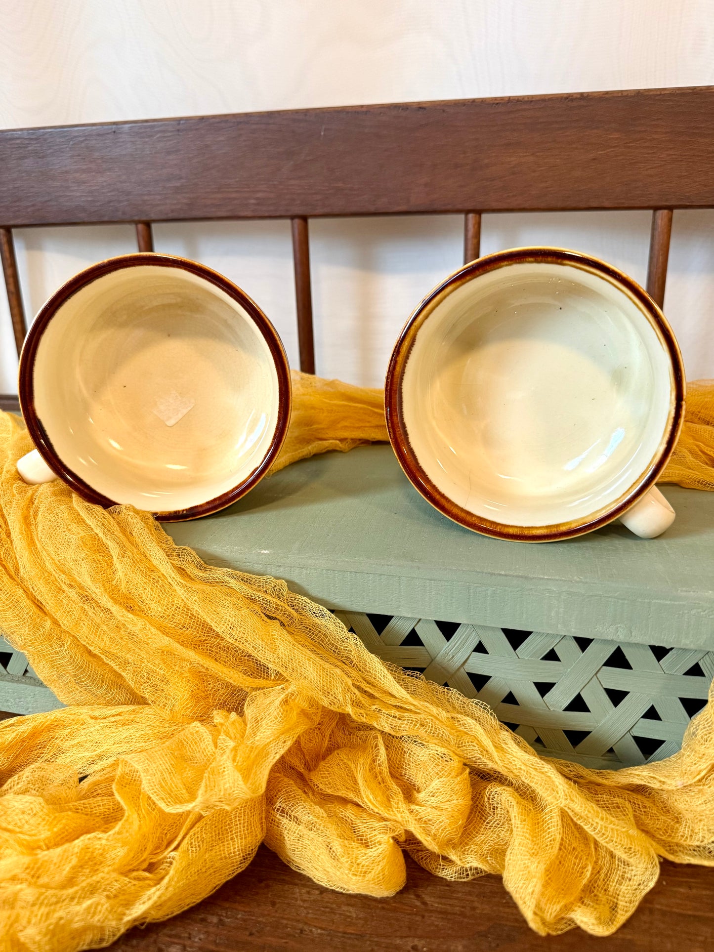 Set of Two 1970’s handled stoneware soup mugs