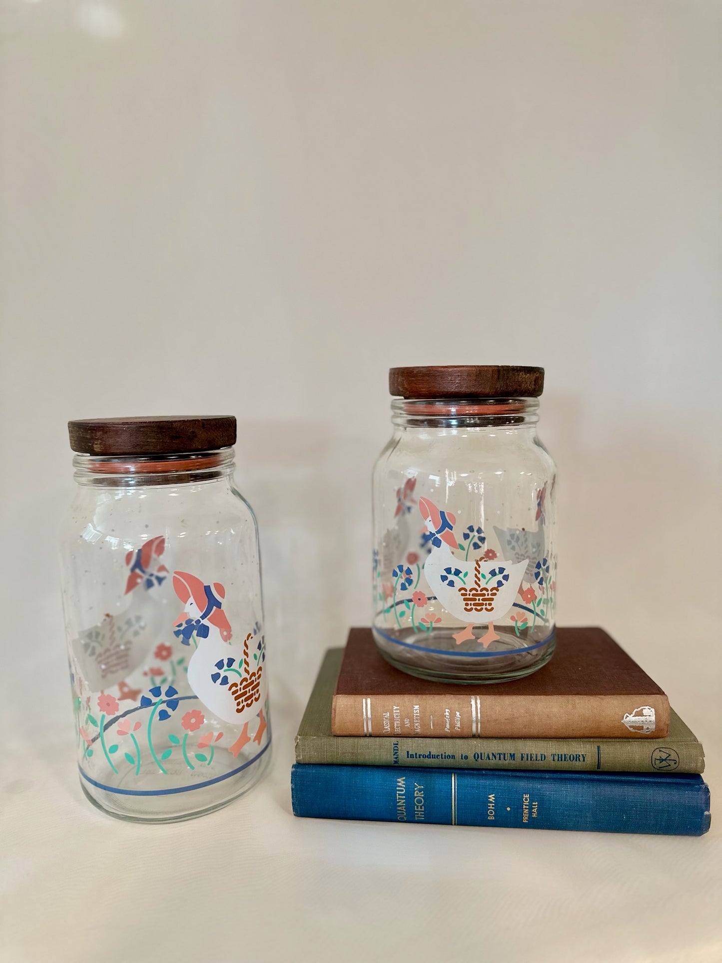Set of 2 Anchor Hocking Country Geese Vintage Jars