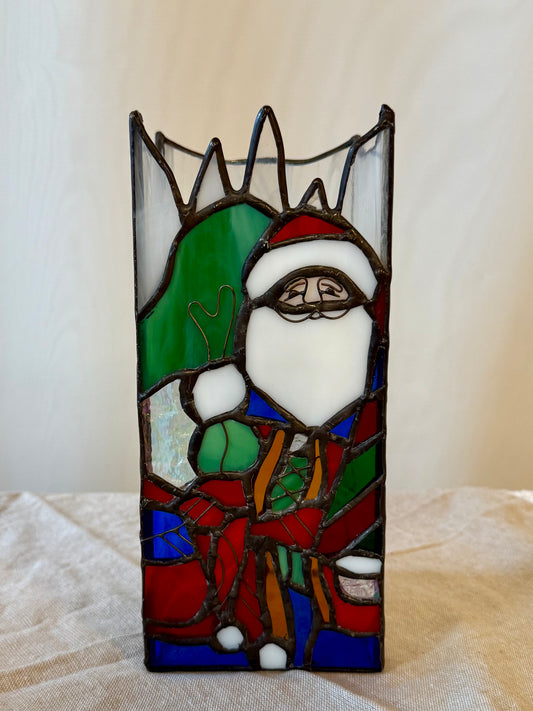 Stained Glass Santa Claus Candle Holder Luminary