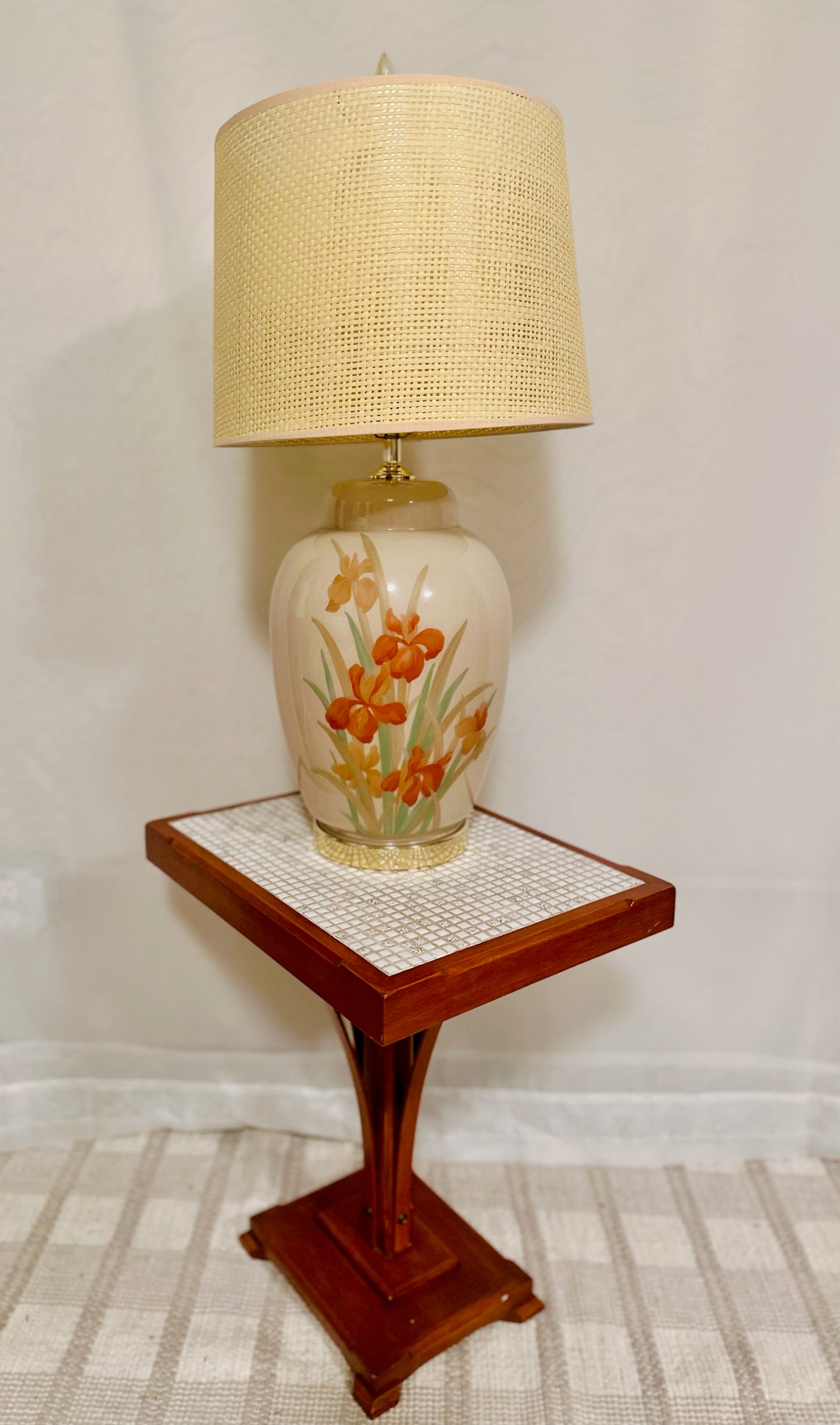 1980 Floral Motif Ginger Jar Painted Glass Table Lamp | Local Pickup Only