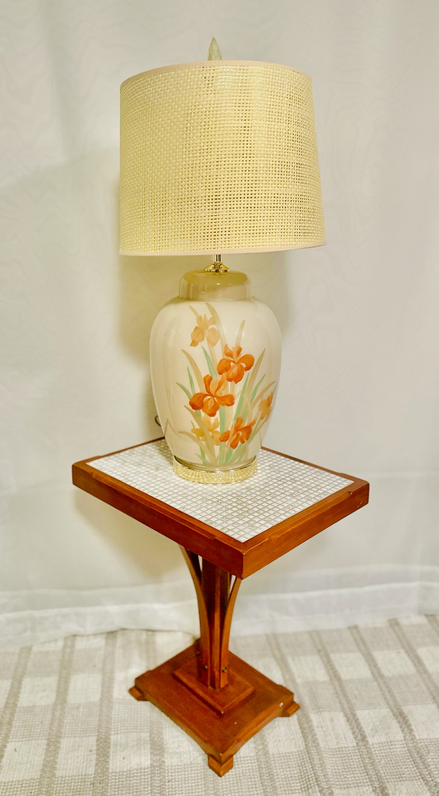 1980 Floral Motif Ginger Jar Painted Glass Table Lamp | Local Pickup Only