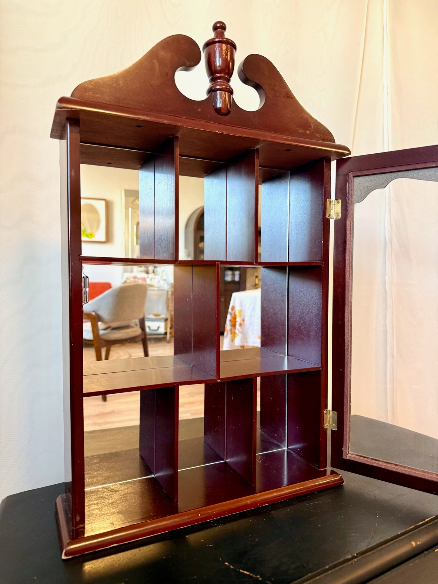 Vintage Wood Curio Trinket Cabinet