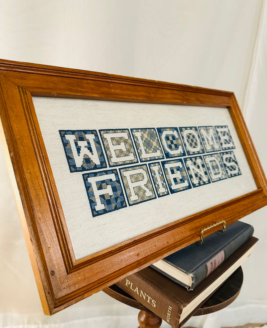 Welcome Friends Framed Vintage Cross Stitch