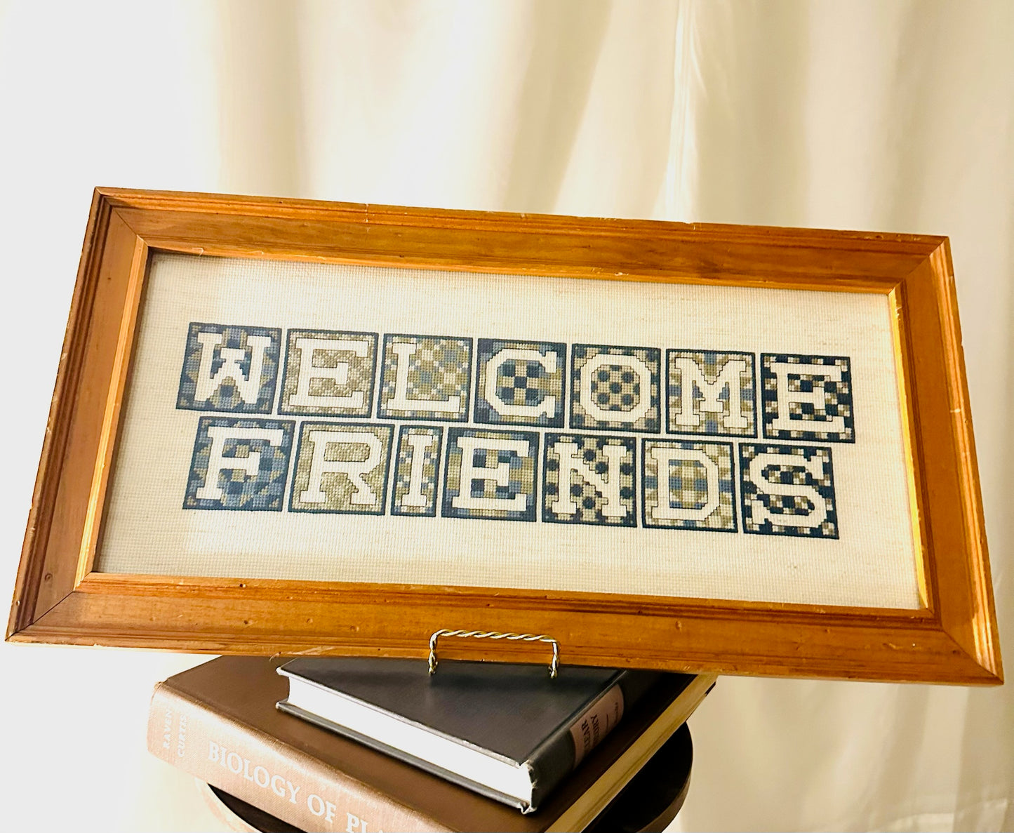 Welcome Friends Framed Vintage Cross Stitch