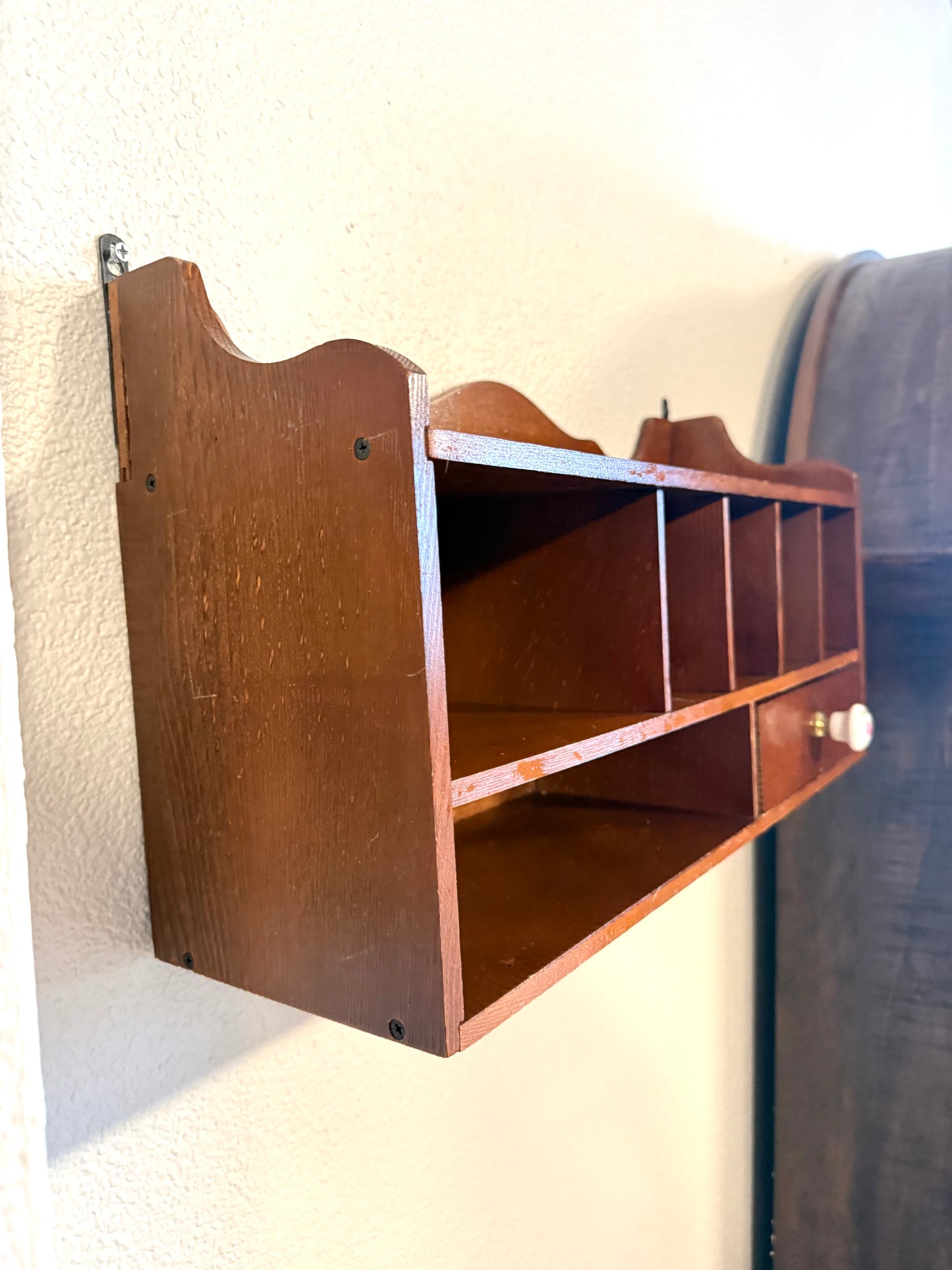 Vintage Wooden Trinket Shelf/mail organizer