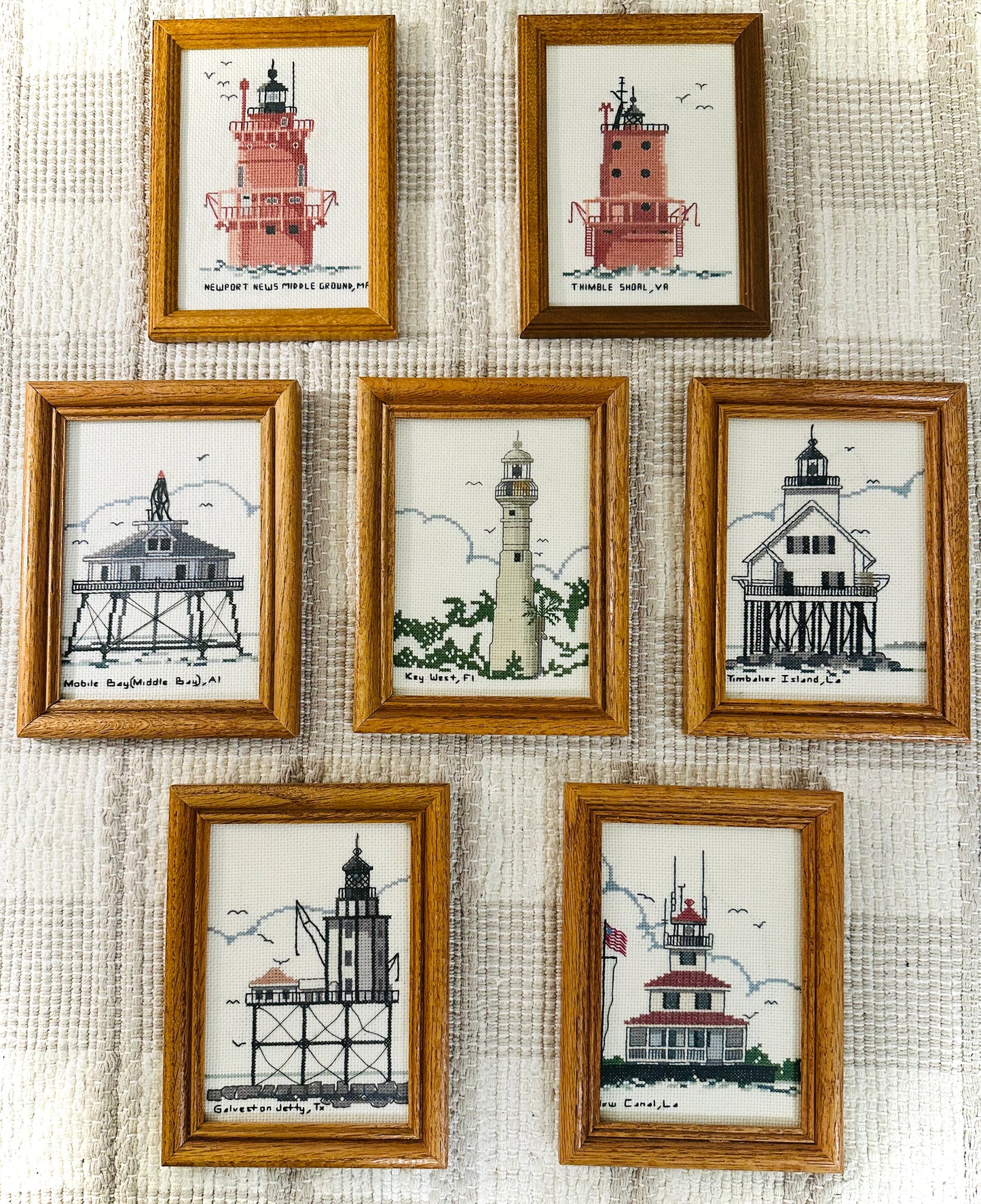 Vintage Cross Stitch Set Of Lighthouses